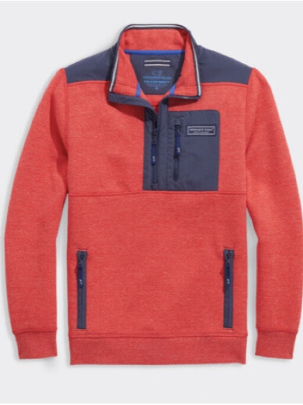 Vineyard Vines Red Pullover Quarter-Zip with Navy Panels